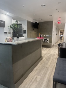 Front desk and waiting area of dental office